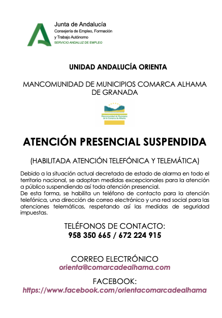 Aviso Andalucía Orienta Comarca de Alhama